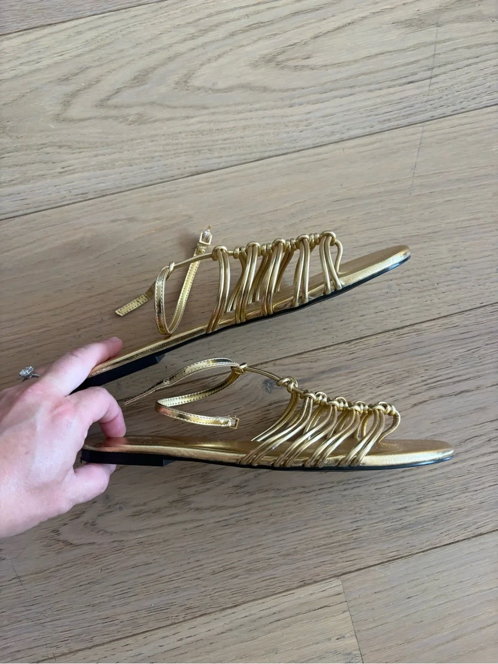 Zara gold strappy flat sandals - size 8